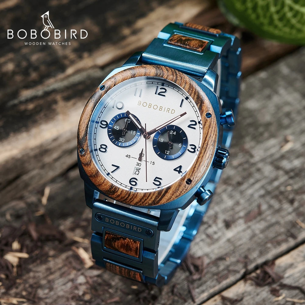 BOBOBIRD Men's Wristwatch Japanese Quartz Movement Wooden Watch New Fashion Business Engraved Watches Chronograph Custom Gift