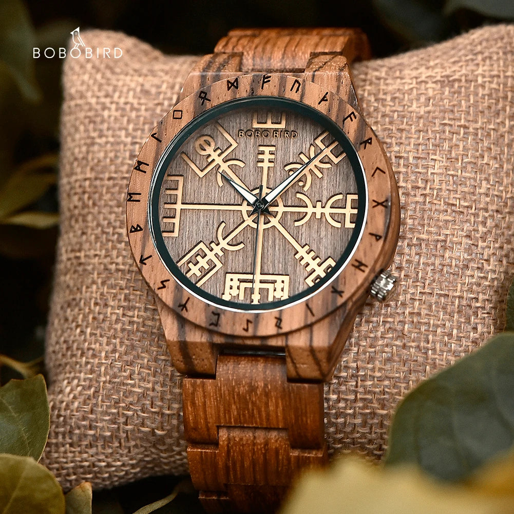BOBO BIRD Wooden Watches Viking Symbol Element Handmade Watch Logo Customize Dropshipping