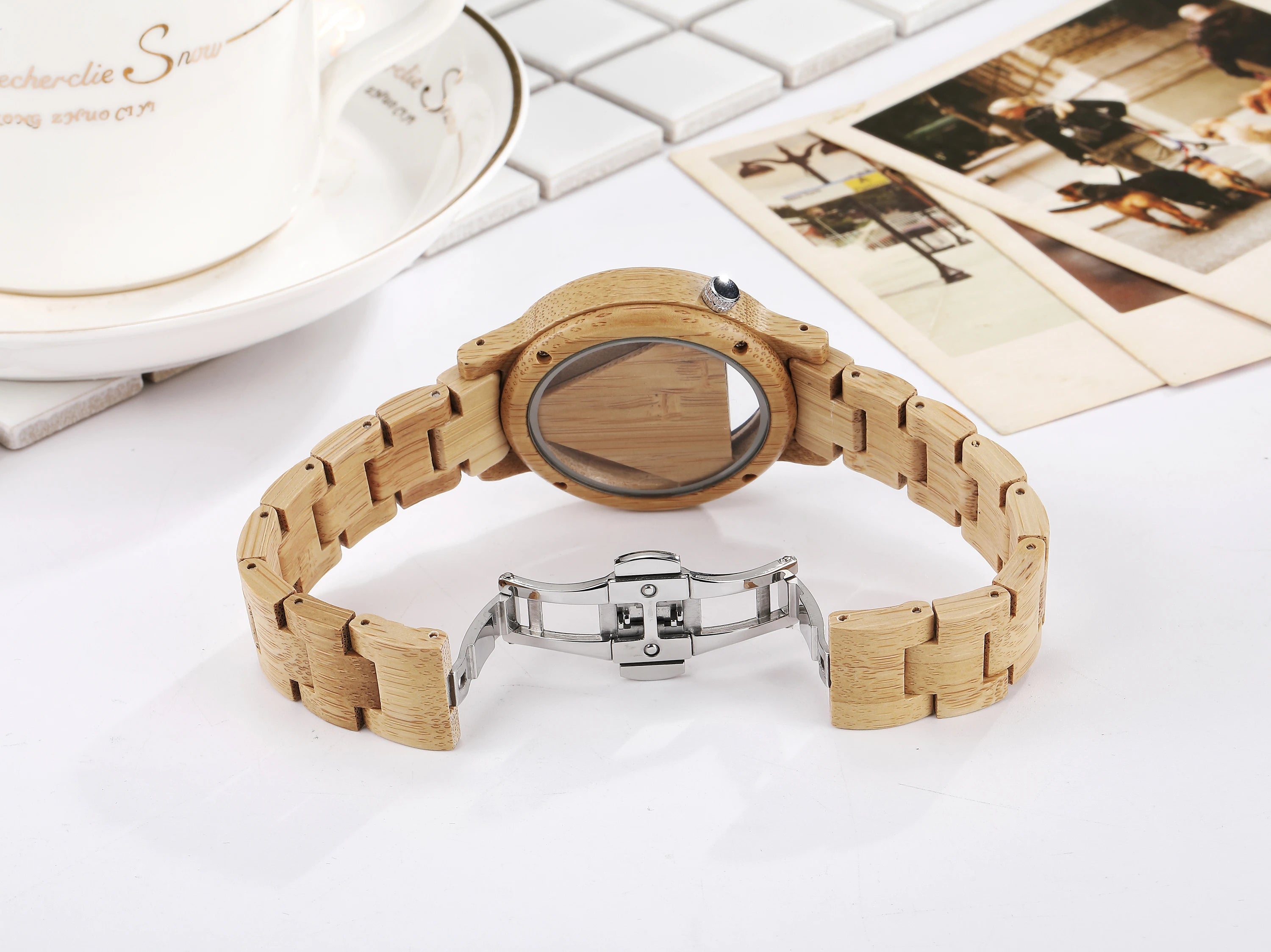 Unique Hollow Dial Men Women Natural Wood Watch with Full Wooden Bamboo Bangle Quartz Wristwatch Novel Handmade Clock Gifts Item