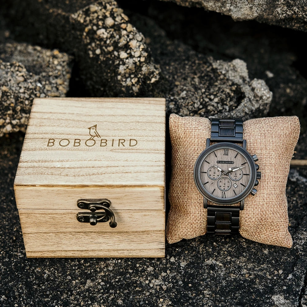 BOBOBIRD Top Engraved Wooden Watch Father's Day Free Custom Gift Quartz Wristwatch Men Boyfriend Birthday Groomsmen Anniversary