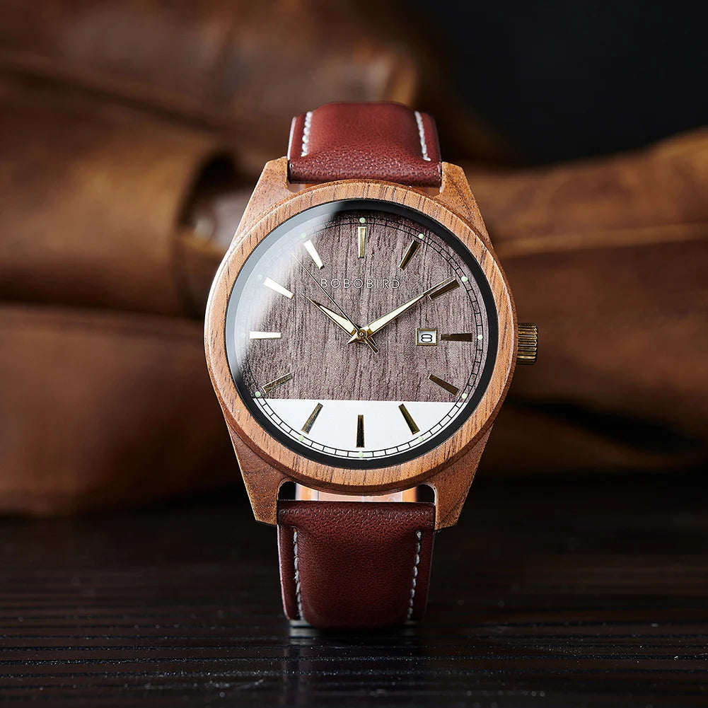 Men's Leather Wristwatch New BOBO BIRD Watch Men Wooden Watches Special Design Japanese Quartz Movement Timepieces Great Gift