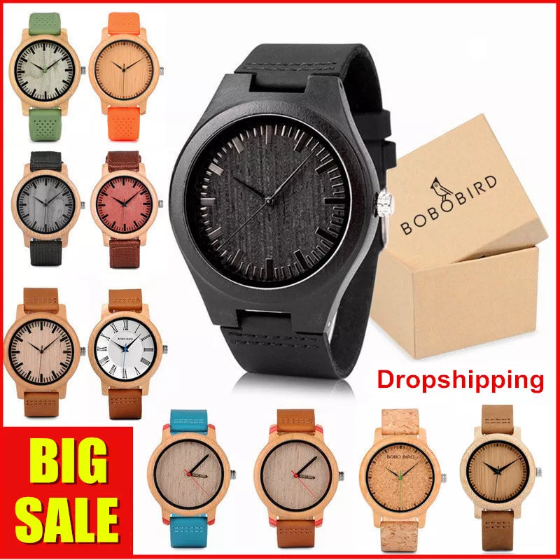 BOBO BIRD Stylish Wooden Watches for Men & Women Leather Strap Quartz Watches Support Drop Shipping