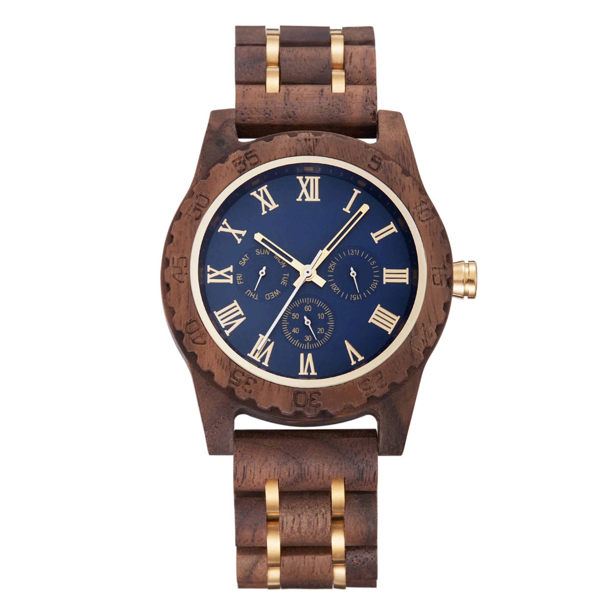 Watch Men Wrist Watch Fashion Retro Walnut Wooden Multifunctional Date Week Display Holiday Christmas Gift Quartz Wrist Watches