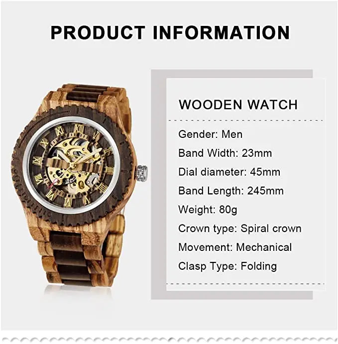 Spotted Horse Wood Men Automatic Mechanical Watches Business Wooden Dial Men Mechanical Watch Gift For Boyfriend