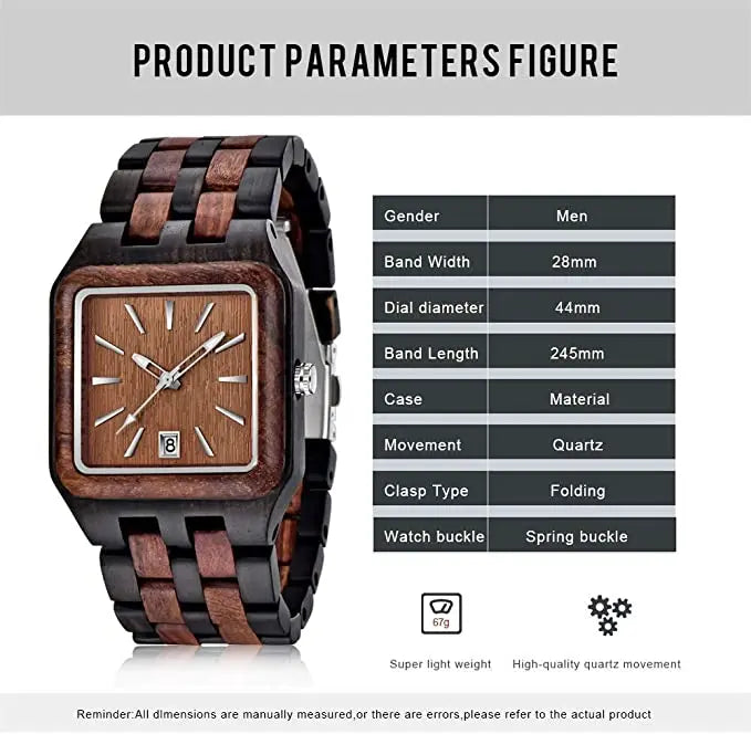 Square Creative Fashion Quartz Wood Wristwatch Men's personalized Top Brand Luxury Wooden Men Watch gift relogio masculino