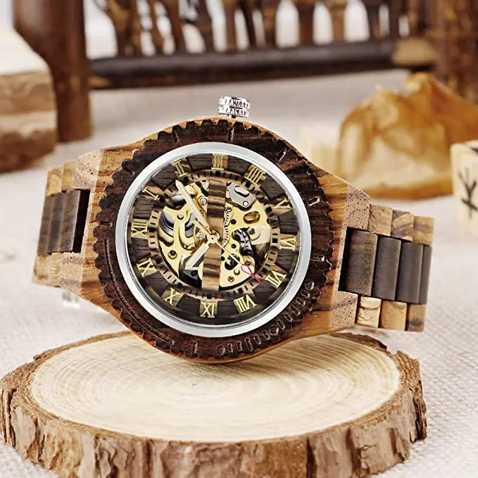 Spotted Horse Wood Men Automatic Mechanical Watches Business Wooden Dial Men Mechanical Watch Gift For Boyfriend