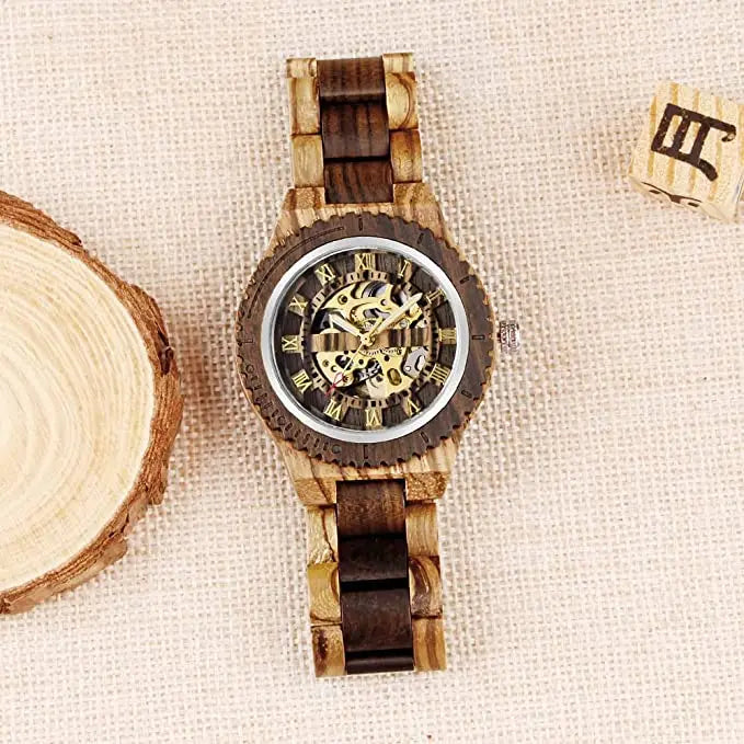 Spotted Horse Wood Men Automatic Mechanical Watches Business Wooden Dial Men Mechanical Watch Gift For Boyfriend