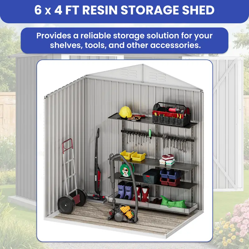 6x4ft Metal Outdoor Storage Shed, Waterproof Tool Shed Heavy-Duty Storage Unit with Lockable Door and Vents, Ideal for Bicycles, Tools, Lawnmowers, Backyards, Patios, Lawns - Dark Gray